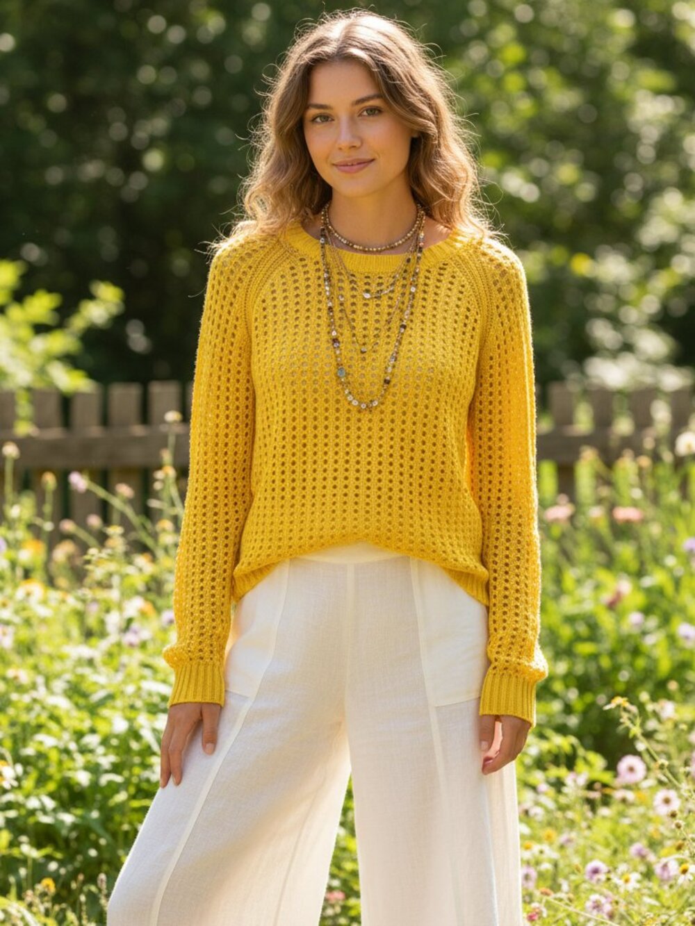 Ana S Sweater Canary Yellow Open Knit Pullover Y2K Retro Preppy 80s Maximalist